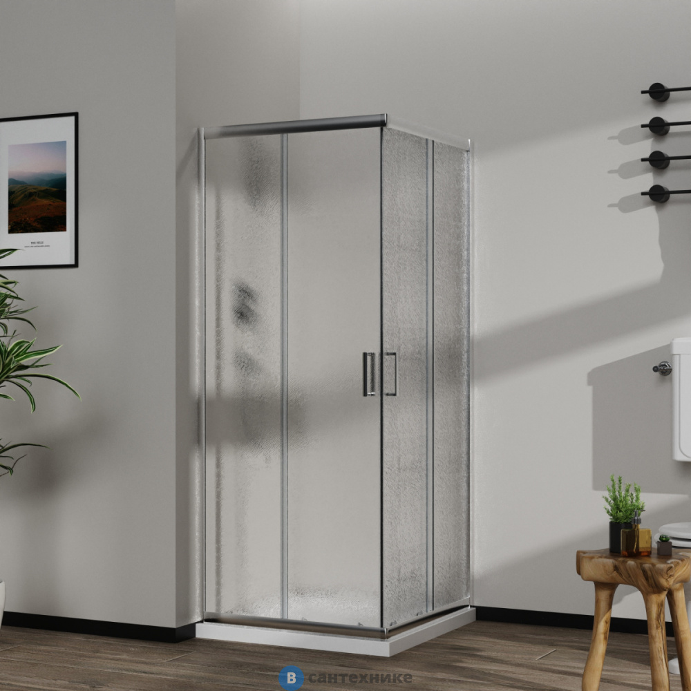 Душевое ограждение Azario PARIS SQP-100х100х195-CH-CHC, стекло шиншила 5 мм, профиль хром (AZ-R06-100-CH-CHC)