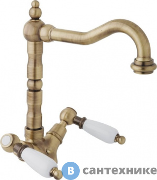 картинка Смеситель Cezares FIRST-LS2-02-Bi для раковины с донным клапаном, бронза, ручки белые