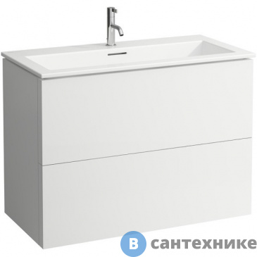 картинка Тумба с раковиной Laufen Kartell белый 1000х500х725 мм, с 2 выдвиж. ящиками с 1 отв. под смеситель, белый матовый (8.6033.7.640.104.1)