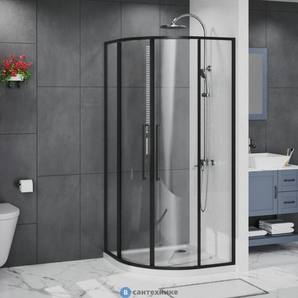 Душевое ограждение Azario SHANGHAI ROD-100х100х195-MB-CL, прозрачное стекло 6 мм, профиль матовый черный (AZ-S43-100-MB-CL)