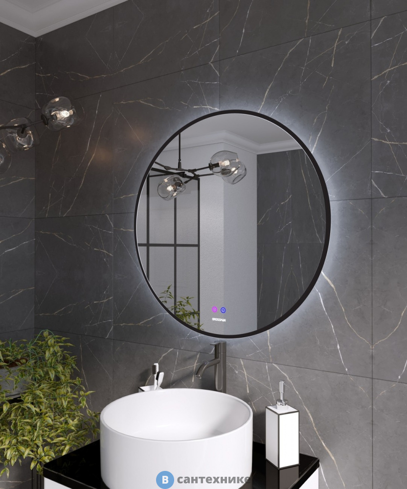 Зеркало Grossman COSMO-норма BLACK (700*700*45) LED с сенсорным выключателем и подогревом (1970702)
