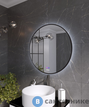 картинка Зеркало Grossman COSMO-норма BLACK (700*700*45) LED с сенсорным выключателем и подогревом (1970702)