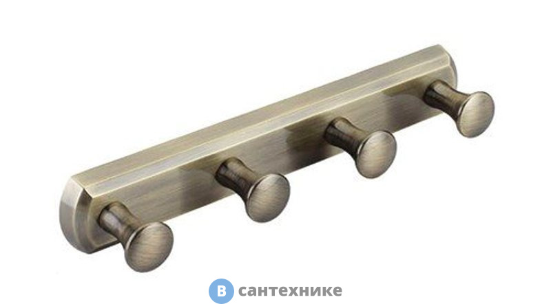 Кронштейн настенный WasserKRAFT K-1094 4 крючка металл, покрытие "светлая бронза"