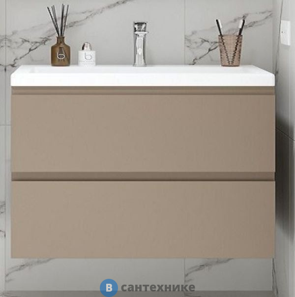 Тумба под раковину Art & MAX BIANCHI подвесная с двумя выкатными ящиками, Капучино матовый AM-Bianchi-900-2C-SO-CM