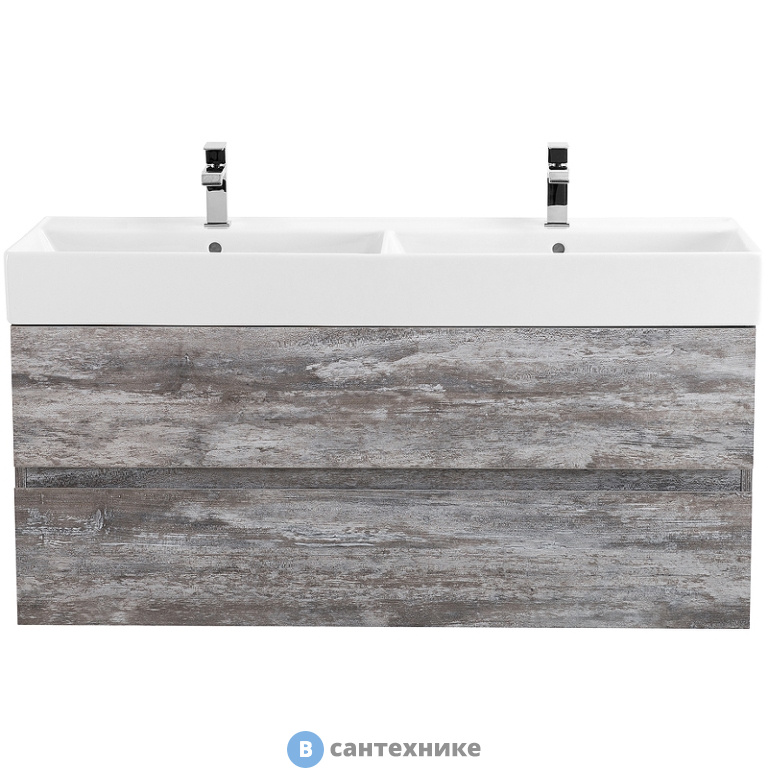 Тумба под раковину Cezares MOLVENO 46 подвесная, под раковину с двумя чашами, с двумя выкатными ящиками, Legno Grigio, 1200x460x500, MOLVENO 46-120-2C-SO-2-LG
