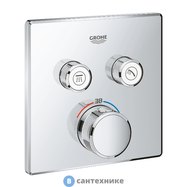 Термостат Grohe 29124000 GRT SmartControl для ванны/душа, комплект верхней монтажной части для Rapido SmartBox, квадратная розетка, 2 кнопки управления