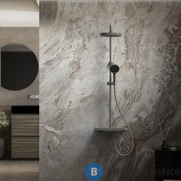 картинка Душевая стойка Vincea Inspire VSFS-3I12TGM термостатическая с изливом, 30 см верх. душ, вороненая сталь