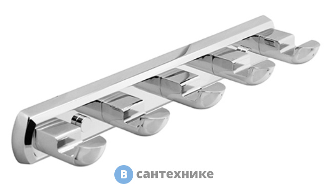 Кронштейн настенный WasserKRAFT Kammel K-8375, 5 крючков металл, хромоникелевое покрытие