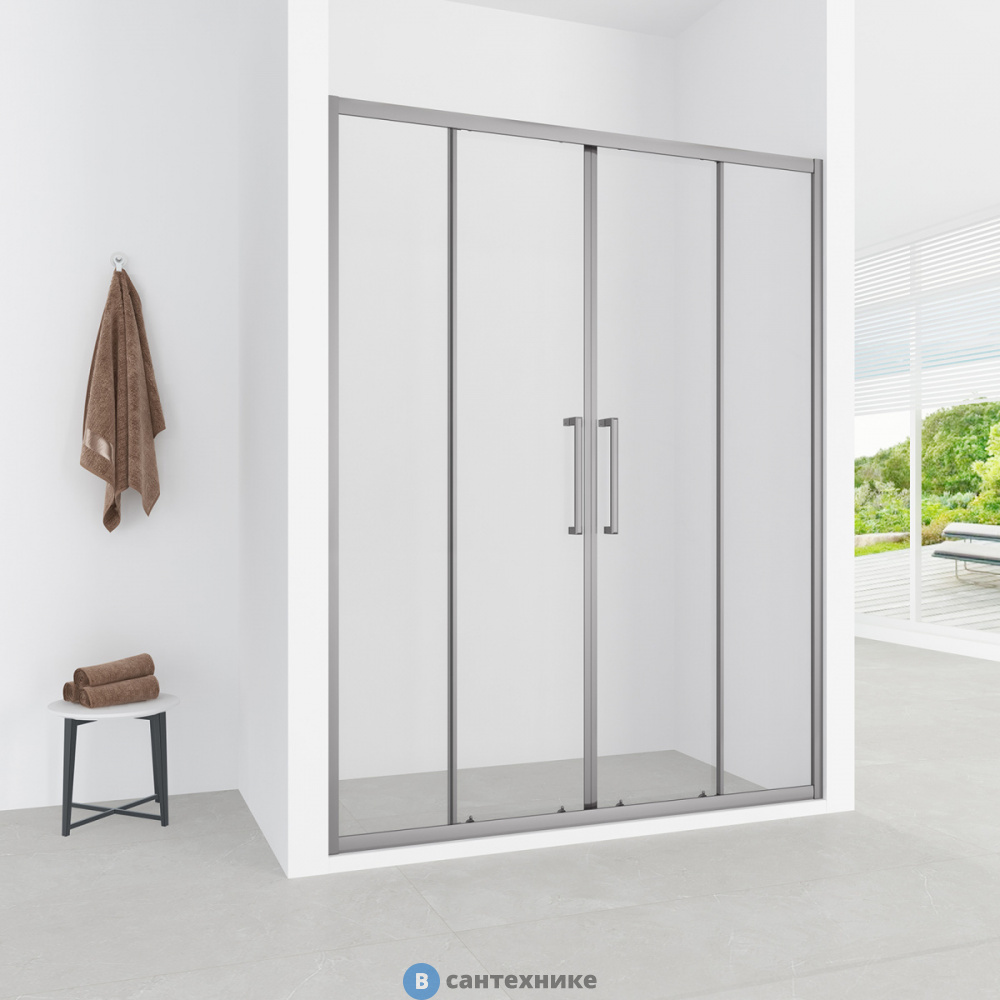 Дверь в нишу, раздвижная Loranto CS-AB04GG-160 160x190, профиль серый матовый, 6 мм прозрачное стекло