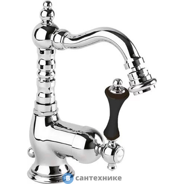 Смеситель Cezares MARGOT-BSM2-01-N для биде однорычажный c донным клапаном, хром, ручка чёрная