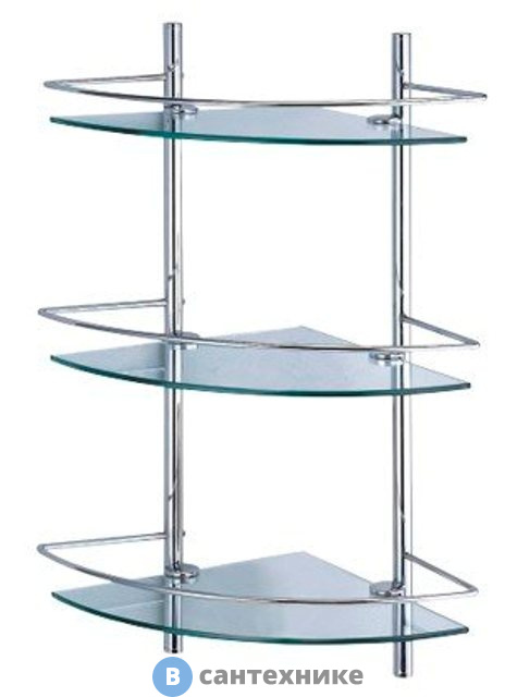 Полка WasserKRAFT K-3133 стеклянная тройная угловая металл, хромоникелевое покрытие, закаленное матовое стекло
