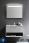 Комплект Cerasa Assolo база подвесн с ящиком, белый + столешница из мин/мрам, бел. с 1 отв 85*51,5*н50см + зеркало 85*h70 со светильник LED (CPCPCMB1CH385 white)