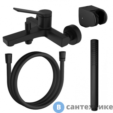 картинка Смеситель AZARIO VISE для ванны и душа с полным душевым набором, черный (AZ-VSA238330PA)