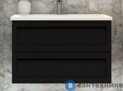 картинка Тумба под раковину Art & MAX PLATINO 100 см AM-Platino-1000-2C-SO-NM подвесная с двумя выкатными ящиками, чёрный матовый