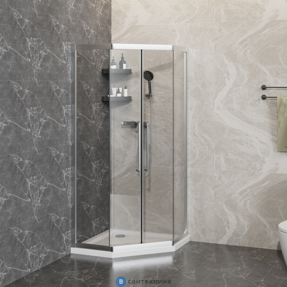 Душевое ограждение Azario OSAKA DIA-TD-90х90х195-CH-CL, стекло 5 мм, профиль хром, две двери сдвижные (AZ-092K2-90-CH-CL)