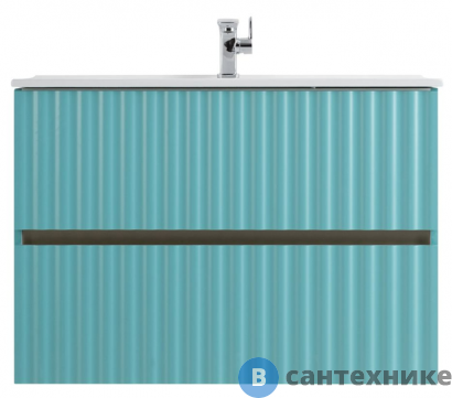 картинка Тумба под раковину Art & MAX ELEGANT AM-ELEGANT-800-2C-SO-MM-LED подвесная с двумя выкатными ящиками, с LED подсветкой ручек, светло-зеленый матовый, 770x469x550