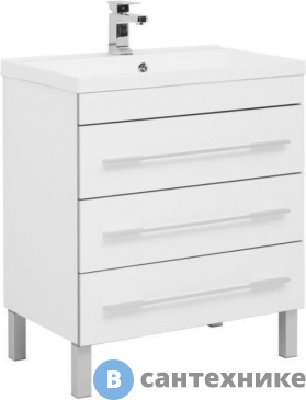 картинка Тумба с раковиной Aquanet Верона 75 белый (напольная 3 ящика) (287671)