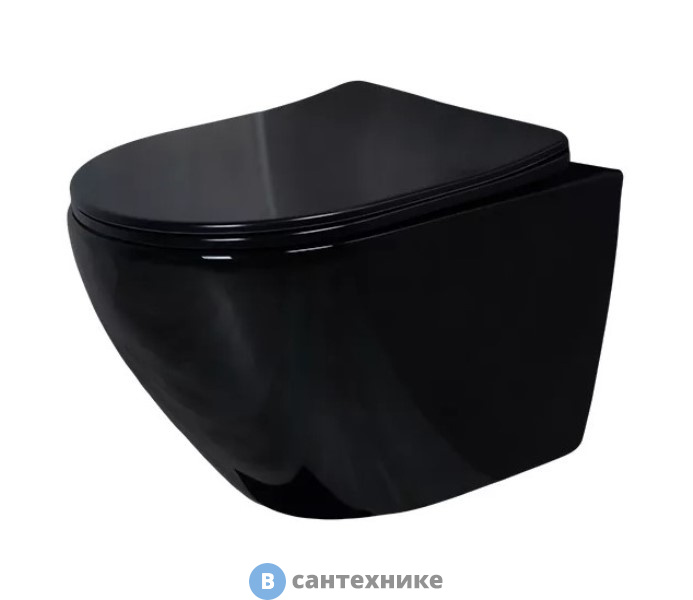 Унитаз подвесной GID-ceramic Tr2198-18 чёрный глянцевый (490х360х360)