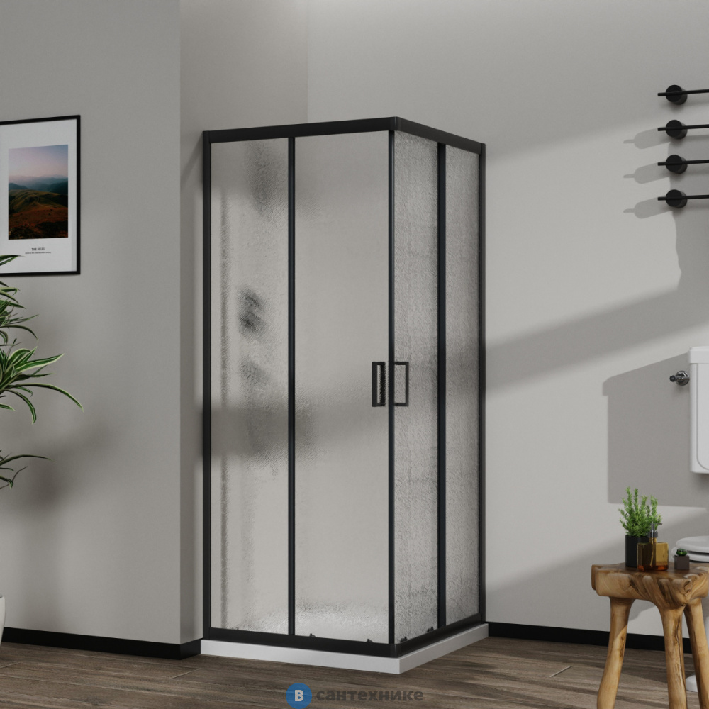 Душевое ограждение Azario PARIS SQP-90х90х195-MB-CHC, стекло шиншила  5 мм, профиль матовый черный (AZ-R06-90-MB-CHC)