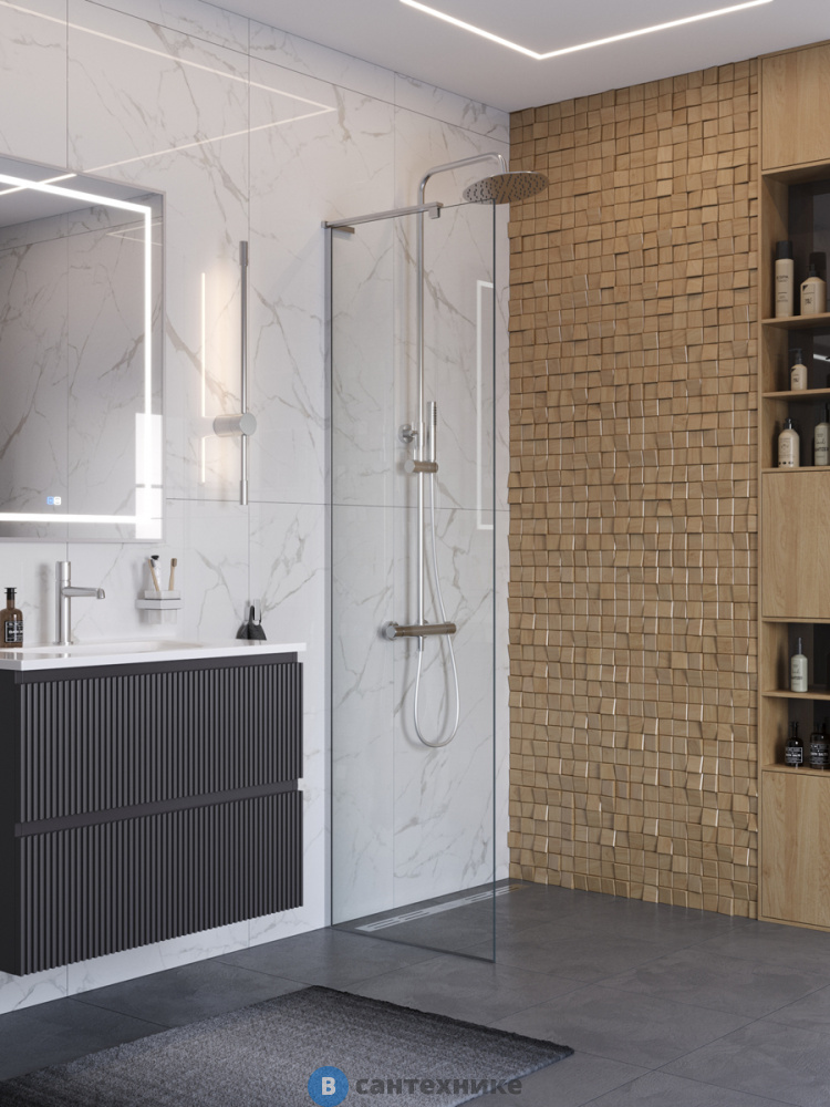 Душевая перегородка BelBagno UNO-L-1-TB-70-C-Cr универсальная с односторонним входом, стекло прозрачное, профиль хром, 700x2000 мм