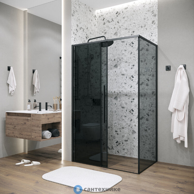 Душевое ограждение Grossman Galaxy (100х100х195) раздвижная, черный матовый, стекло тонированное (120.K33.01.1010.21.10)