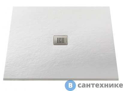 картинка Душевой поддон ACQUABELLA BASE из искусственного мрамора (акрон) с сифоном и решеткой из нерж. стали (PLATO_BASE_NINETY_SLATE_CUAD_BLANCO_90x90)