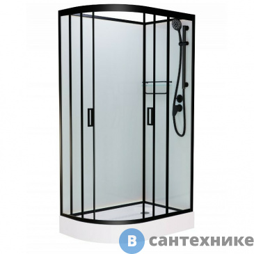 картинка Душевая кабина Frank F418R М Black правосторонняя низкий поддон б/к (без крыши) матовое стекло