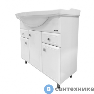 картинка Тумба Comforty Сочи-100 белый глянец с раковиной Эльбрус-100