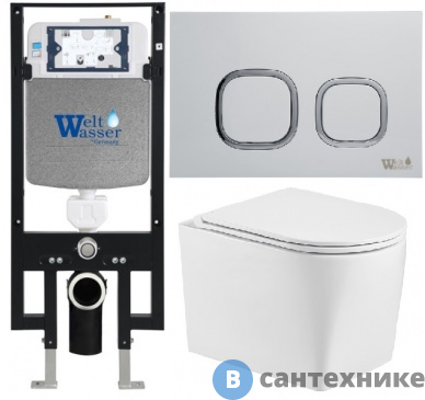 картинка Унитаз с инсталляцией WELTWASSER и кнопкой смыва (AMBERG 497 + NESENBACH 004 GL-WT + AMBERG RD-WT)