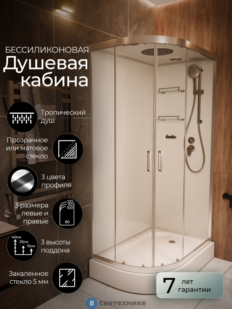 Душевая кабина Frank F412R Brilliant правосторонняя низкий поддон прозрачное стекло