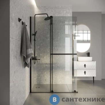 картинка Душевая перегородка Niagara Nova NG-671-10 BLACK (100х200) черный матовый, раздвижная, стекло прозрачное