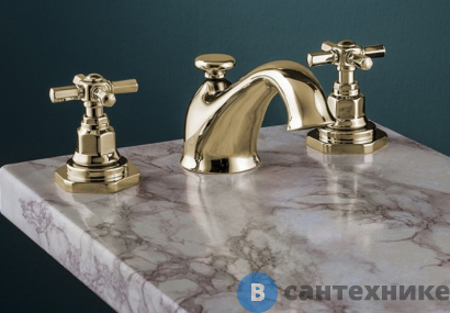 картинка Смеситель Gattoni TRD для раковины на 3 отверстия, ручки Paris, с донным клапаном, золото (TR095/18D0)