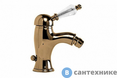 картинка Смеситель Cezares VINTAGE-BSM1-02-052 на биде однорычажный c донным клапаном, бронза, ручки мрамор 052