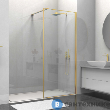 картинка Душевая перегородка Vincea Walk-In VSW-1HS900CLG, 900*2000, брашированное золото, стекло прозрачное