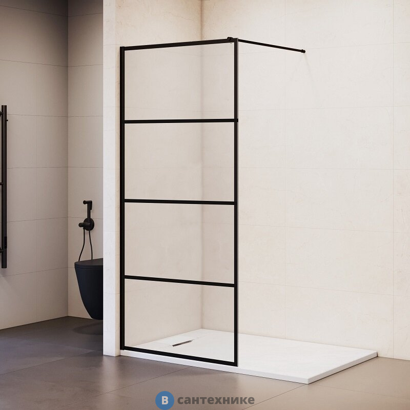 Перегородка для душа RGW WA-019-B  100*200 чёрный/ прозрачное (принт) (351001910-84)