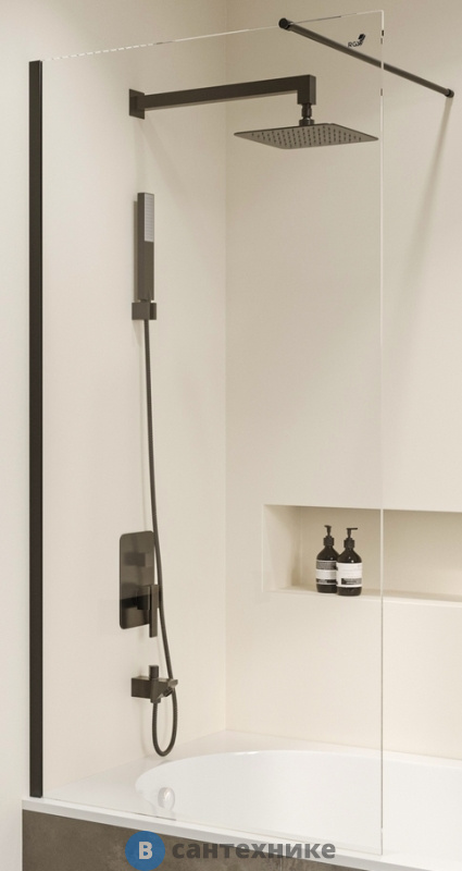 Шторка на ванну RGW SC-051B чёрный/Прозрачное/8 мм 80*150 (351105108-14)