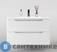Тумба под раковину Style line подвесная Марелла 90 (2 ящ.) Люкс антискрейтч белый матовый, PLUS (2000672580006)
