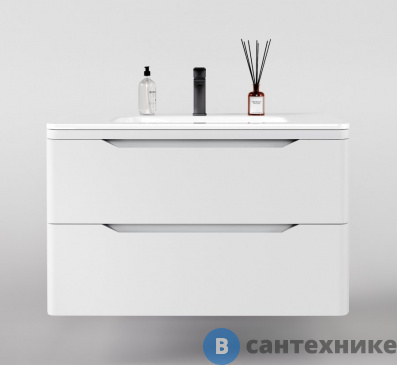 картинка Тумба под раковину Style line подвесная Марелла 90 (2 ящ.) Люкс антискрейтч белый матовый, PLUS (2000672580006)