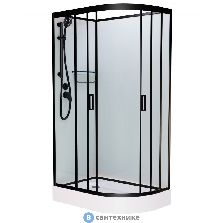 Душевая кабина Frank F411L М Black левосторонняя низкий поддон б/к (без крыши) матовое стекло