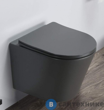 картинка Унитаз подвесной Comforty 105MDH безободковый, сиденье дюропласт softclose тонкое, быстросъёмное (графит матовый) (00-00007648)