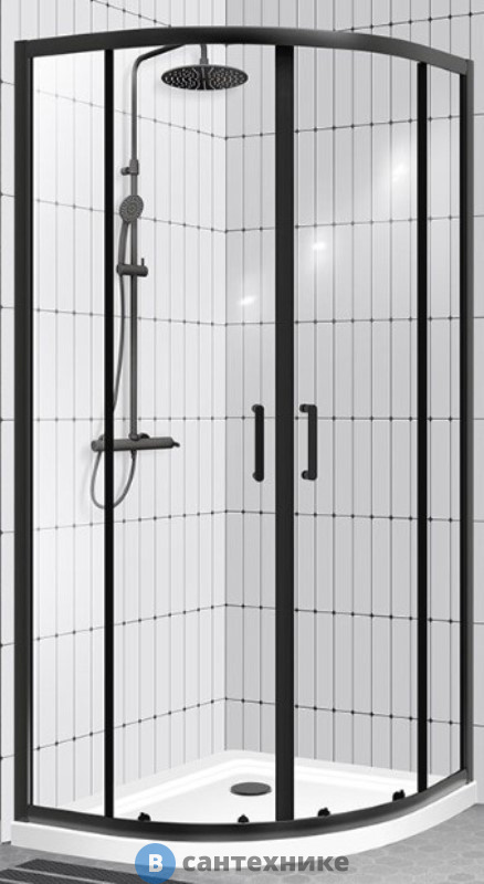 Душевой уголок BelBagno UNO-195-R-2-90-P-NERO 900x900x1950, без поддона