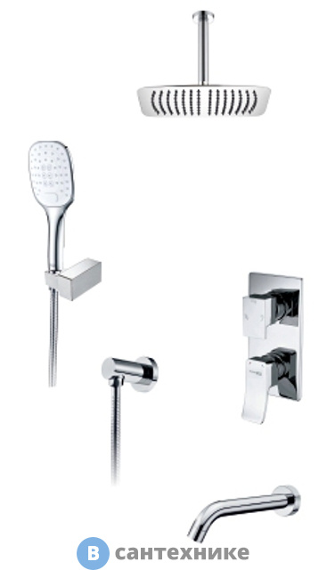 Встраиваемый комплект WasserKRAFT А171668 для ванны с верхней душевой насадкой, лейкой и изливом