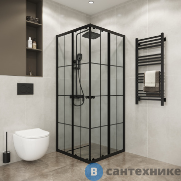 картинка Душевое ограждение Niagara Eco NG-1010-14Q BLACK (100х100х190) квадрат, раздвижное, черный, стекло мозаика