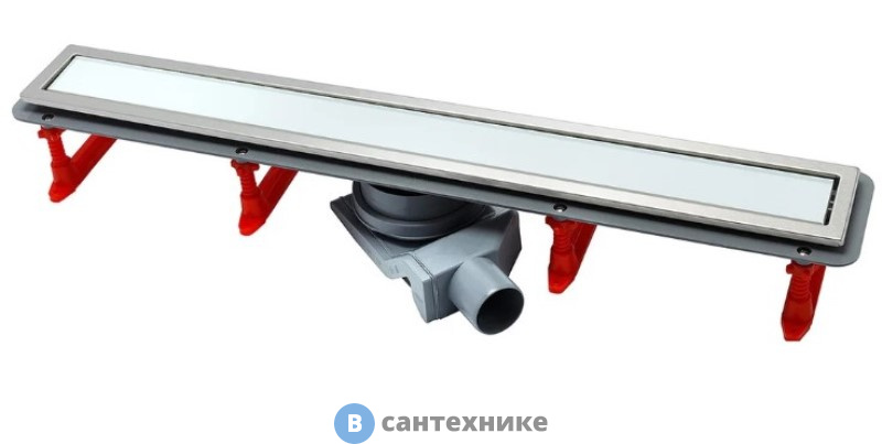 Душевой трап Pestan 13000284 линейный 750 мм CONFLUO PREMIUM WITH WHITE GLASS LINE, двухсторонняя - белое стекло/ матовый хром без перфорации, рамка - матовый хром