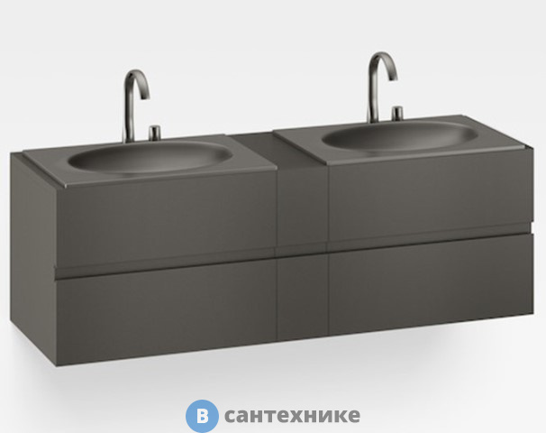 Тумба под раковины Armani Roca Island подвесная 179.4х59хн60 см со столешницей, для 2 раковин встраив сверху (арт 327760), сифон, 4 ящика, nero (7.8565.3.582.1)