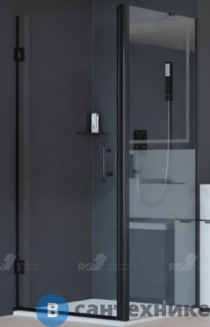 картинка Душевой уголок RGW HO-045-B (HO-011B + Z-050-2B + держ) чёрный/Прозрачное/8 мм 90* 80*195 (350604598-014), без поддона