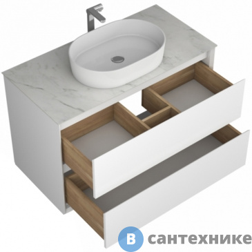 картинка Тумба под раковину SINTESI TESLA белая 100 с двумя ящиками (SIN-TES-BLA-2-100)