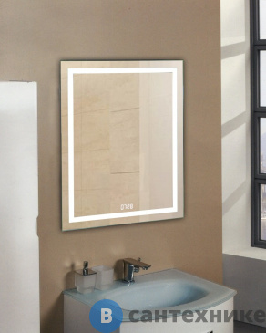 картинка Зеркало Континент Verte LED с часами, 600x800 (ЗЛП478)