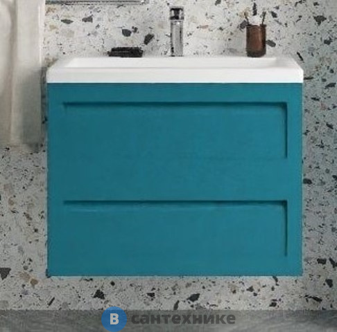 Тумба под раковину Art & MAX PLATINO AM-Platino-580-2C-SO-TM подвесная с двумя выкатными ящиками, бирюзовый матовый