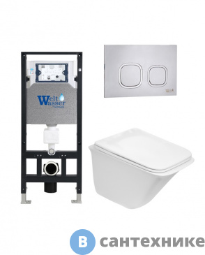 картинка Унитаз с инсталляцией WELTWASSER и кнопкой смыва (AMBERG 506 + ROTBACH 004 GL-WT + AMBERG RD-MT CR)